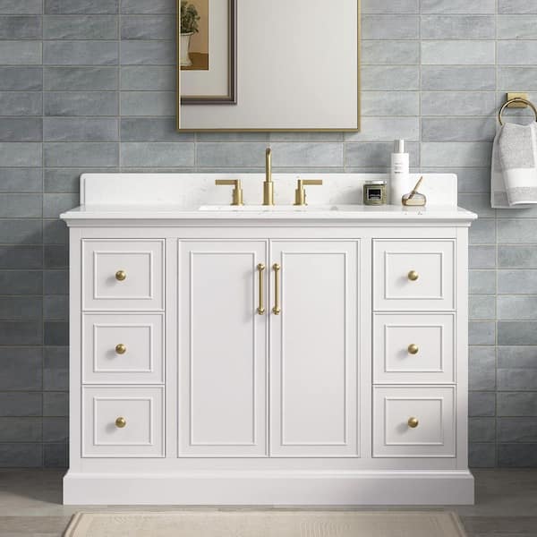 Ravenscroft 49 in. Single Sink White Swan Bath Vanity with Carrara White Engineered Stone Top (Assembled)
