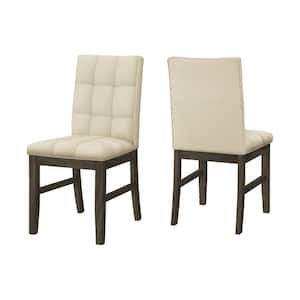 Cream Fabric Dining Chair Set of 2 with Solid Wood