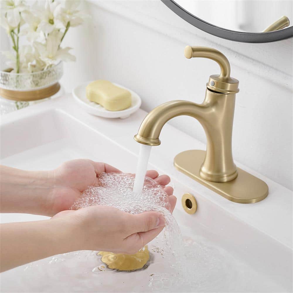 Brushed Gold Single Handle Brass Bathroom Faucet with Drain Kit