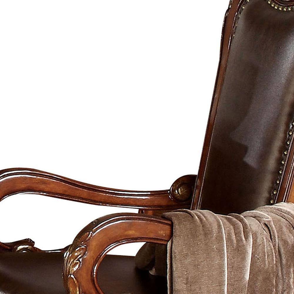 Dresden Elegance 25'' Gray Faux Leather and Wood Dining Arm Chair