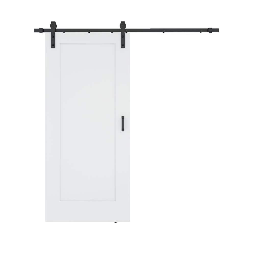 36 in. x 84 in. 1 Patio White Finish MDF Wood Sliding Barn Doors with Hardw