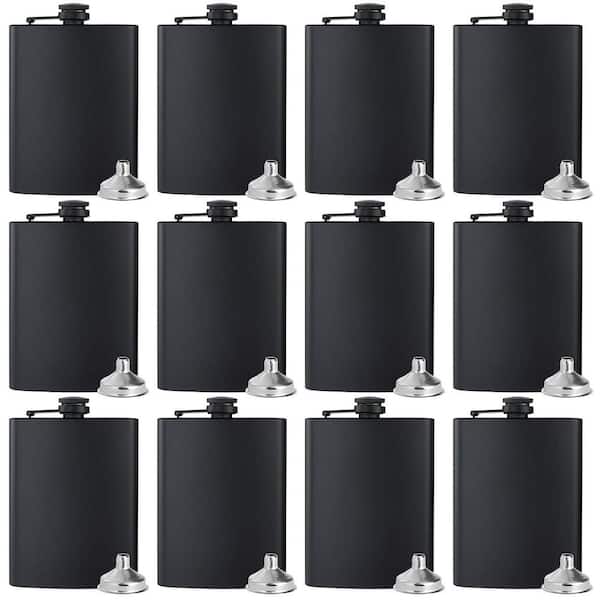 12-Piece 8 oz. Matte Black Stainless Steel Flask with Funnels for Wedding Party Groomsman Bridesmaid Birthdays Gift