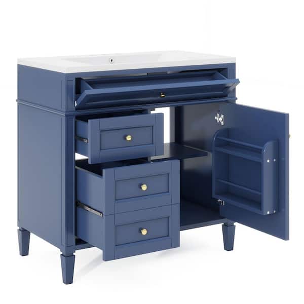 COWLOWN 36 in. W x 18 in. D x 33 in. H Bathroom Blue Linen Cabinet