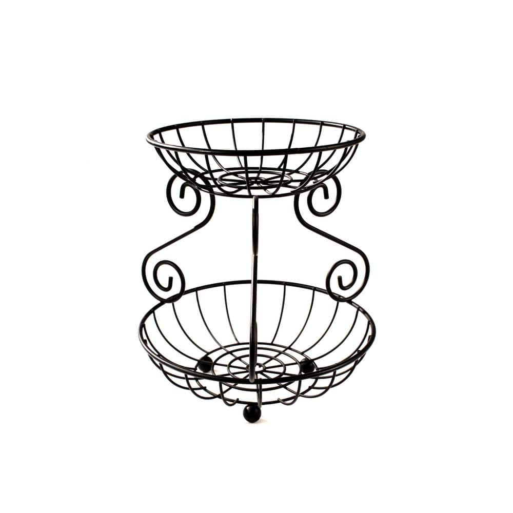 Black Metal Scroll 2-Tier Fruit and Vegetable Server