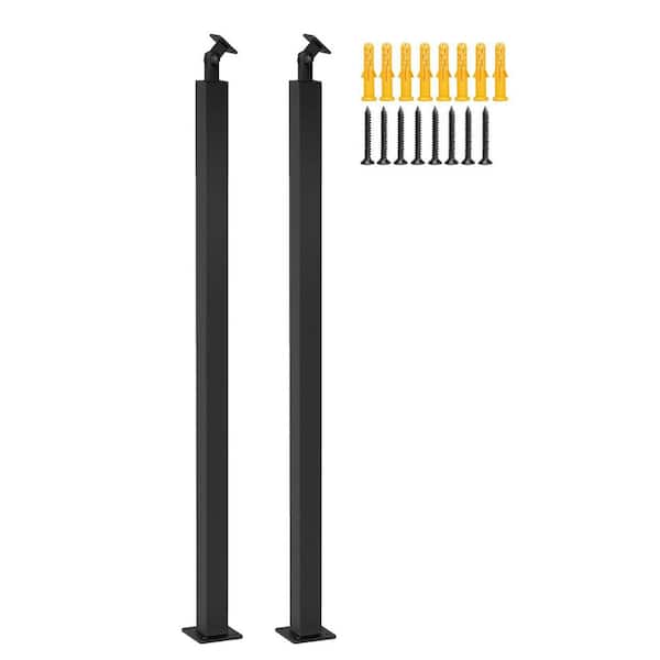 4-Pack Square Stair Baluster Posts – 33.4" Metal Railing Spindles With 270° Adjustable Brackets, Flat Base & Screws, Indoor/Outdoor Black Iron