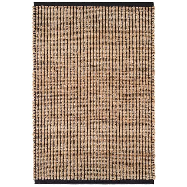 Gridwork Handwoven Jute Black 3 ft. x 8 ft. Indoor Runner Rug