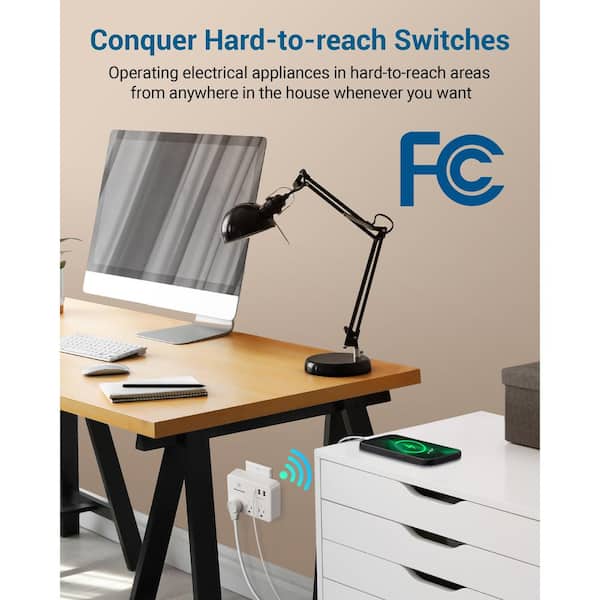 Wireless Indoor Remote Control Outlet Switch, 2 USB-A Outlets and 1 USB-C Outlet, FCC Listed
