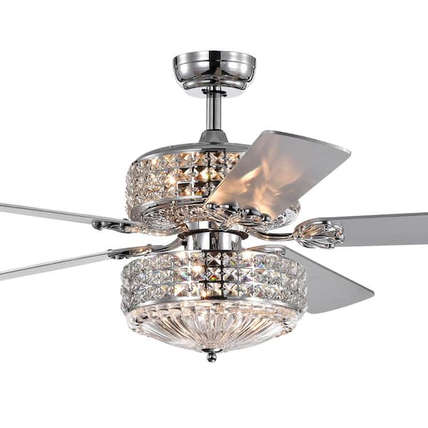 Warehouse of Tiffany Germane 52 in. Indoor Chrome Remote Controlled Ceiling Fan with Light Kit