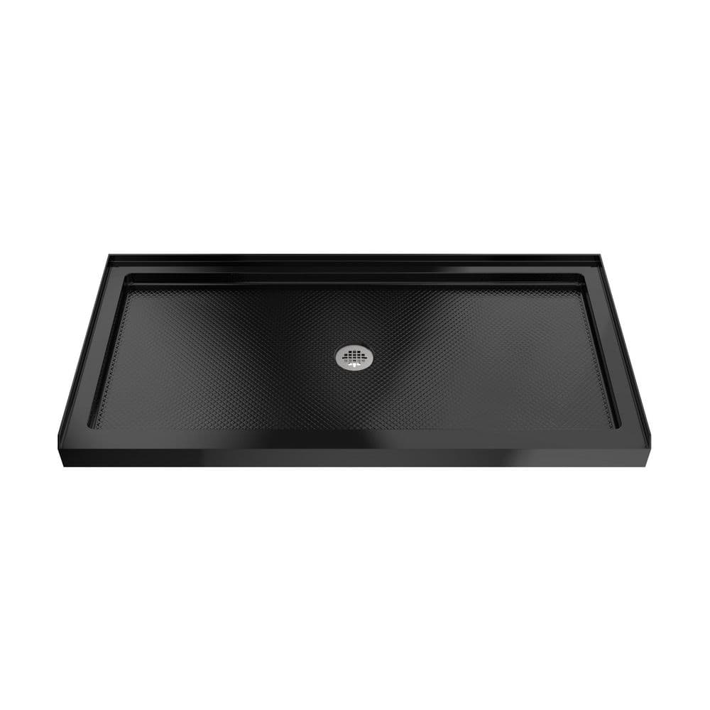 SlimLine 60 in. L x 34 in. W Alcove Rectangular Black Shower Pan Base with 2 in. Round Center Drain in Brushed Nickel price history on PriceWatchPro