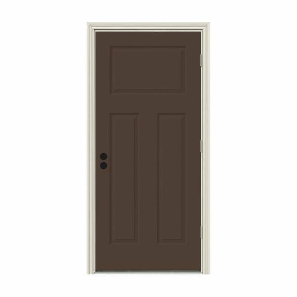 JELD-WEN 30 in. x 80 in. 3-Panel Craftsman Dark Chocolate Painted Steel Prehung Left-Hand Outswing Front Door w/Brickmould