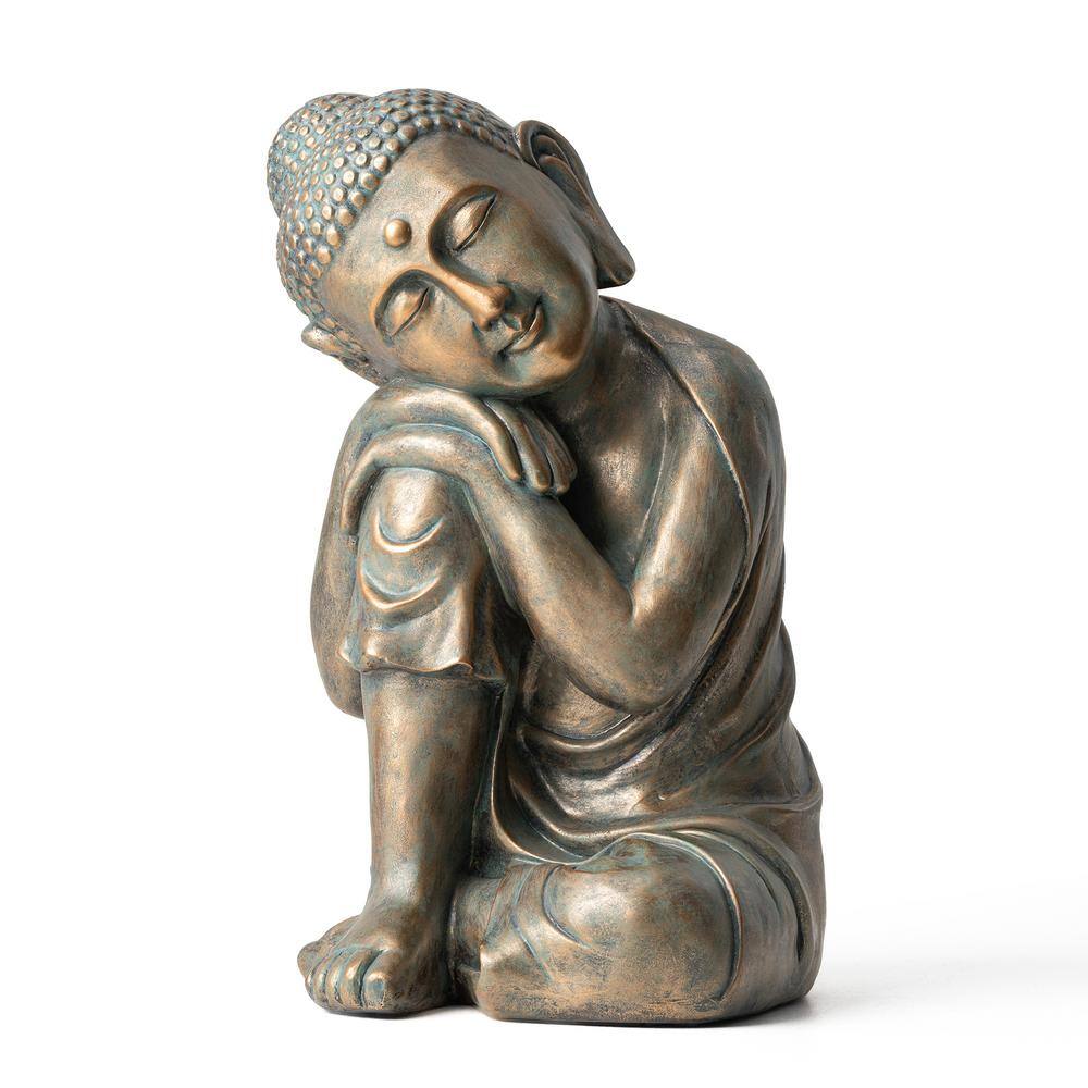 Glitzhome 18 in. H MGO Faux Bronze Resting Buddha Garden