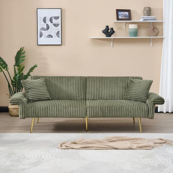 79 in. Foldable Green Corduroy Twin Size Sofa Bed with Folding Armrests