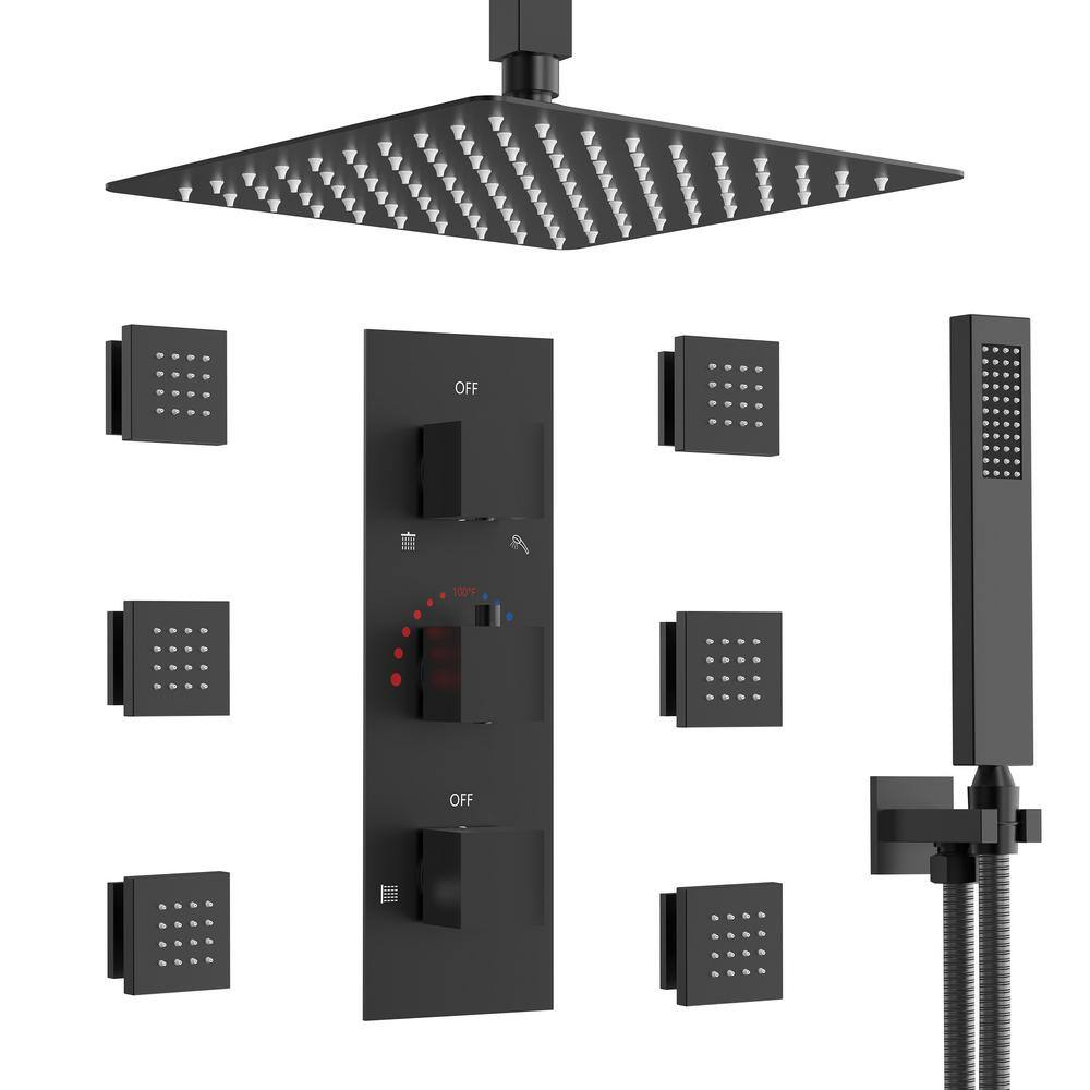 Shower System ! Fontana Ebikon Wall Mount Square Rainfall Matte Black Bathroom  Shower Set at