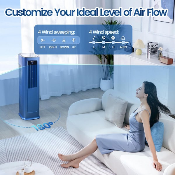 7,800 BTU (DOE) 7,00 Sq. Ft. Portable Air Conditioner Cools and 1100W Heater with Remote in Blue, Over Heat Protection