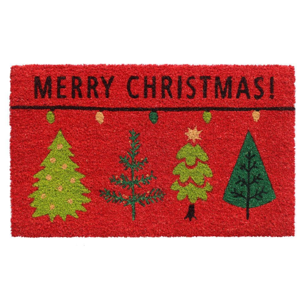 Welcome Tree Merry Christmas Red 18 in. x 30 in. Coir Non-Slip Outdoor Door