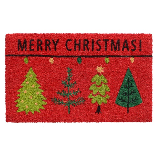 Unbranded Welcome Tree Merry Christmas Red 18 in. x 30 in. Coir Non-Slip Outdoor Door Mat