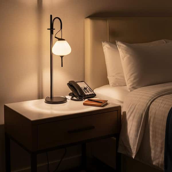 Lecce 19.5 in. Black Indoor ETL Certified Integrated LED Table Lamp with 4-Way Touch Sensor Base and Frosted Glass Shade