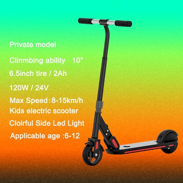 Afoxsos 6.5 in. Kids Foldable Electric Scooter, Adjustable Speed & Height, Colorful LED Lights, LED Display, for Kids Age 8 Plus