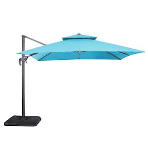 2pc Hostin 10 ft. Steel Cantilever Crank Tilt And 360 Square Patio Umbrella in Teal With Base