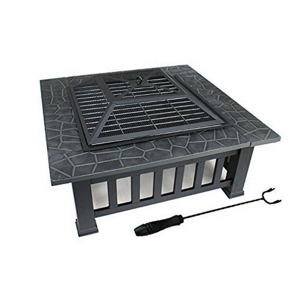 itapo 32 in. x 12.4 in. Square Metal Charcoal Gray Fire Pit H-UI-JYL ...