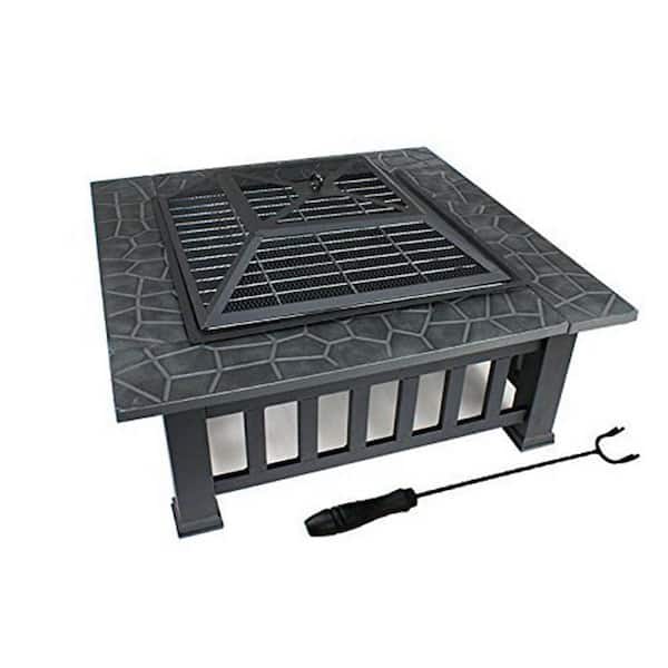 itapo 32 in. x 12.4 in. Square Metal Charcoal Gray Fire Pit