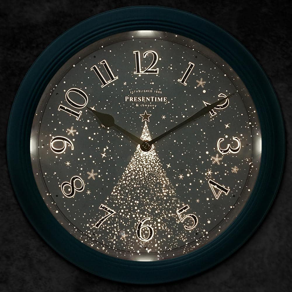 Forest Green 12.6" Modern Analog Wall Clock with Night Light