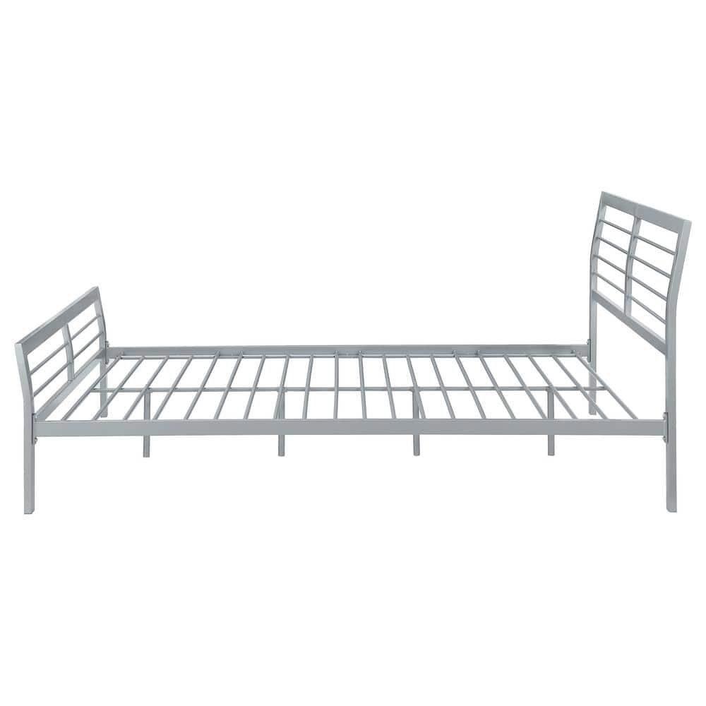 Silver Queen Platform Bed with Metal Headboard and Slats