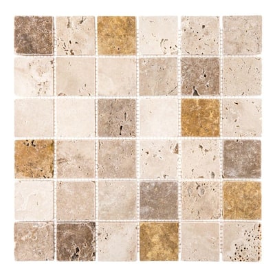 Travertine Medley 12 in. x 12 in. Cream/ Taupe Honed Travertine Wall and Floor Mosaic Tile (1 Sq.Ft./Each)