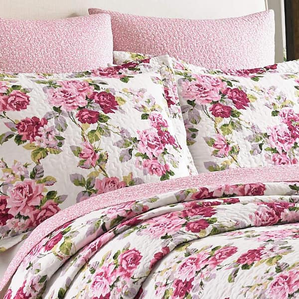 Laura Ashley Lidia 3-Piece Multicolored Pink Floral Cotton Full