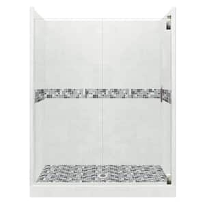 Newport Grand Hinged 42 in. x 48 in. x 80 in. Center Drain Alcove Shower Kit in Natural Buff and Satin Nickel Hardware