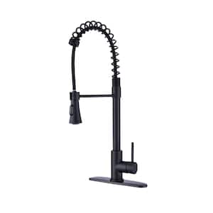 ABAD Single-Handle Pull-Down Sprayer Kitchen Faucet with Spring Coil Arm in matte black