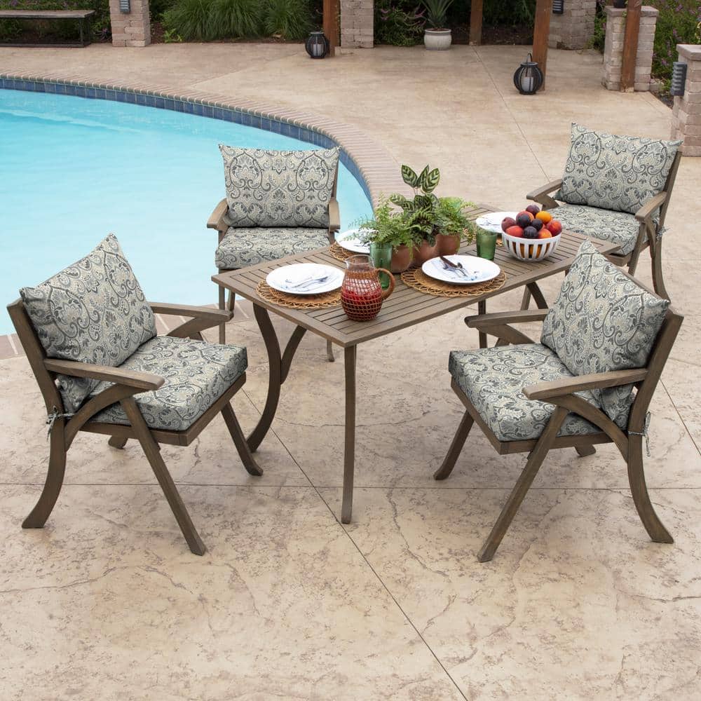 Arden Selections Neutral Damask Outdoor Dining Chair Cushion Set