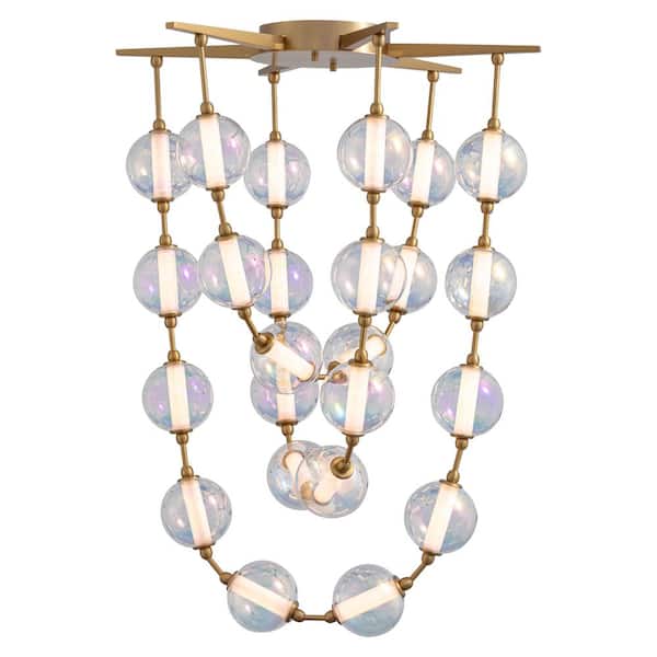 Golden Lighting - Pearla 86-Watt 1 Light Brushed Champagne Bronze Integrated LED Pendant Light with Iridescent Glass Shade