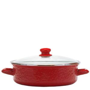 Solid Red 3 qt. Enamelware Saute Pan with Glass Lid