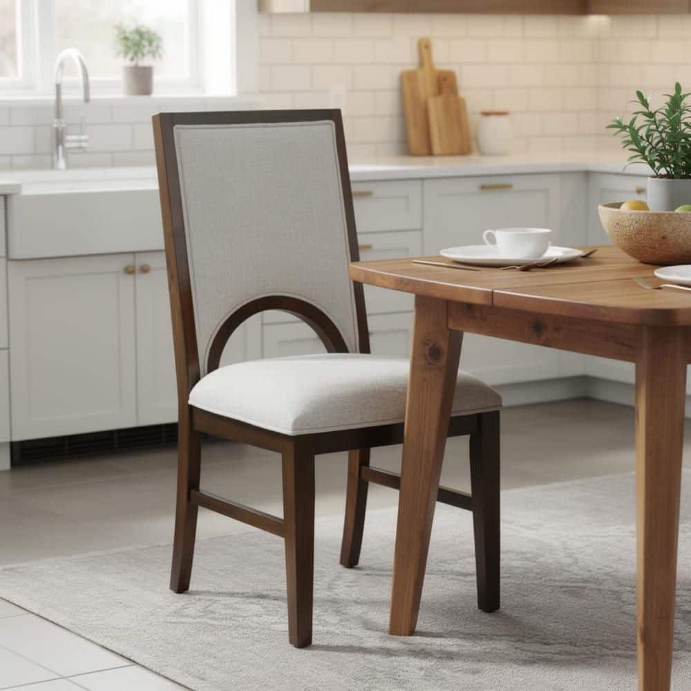 Mali Dark Brown and Dove Gray Fabric Cutout Back Dining Side Chair (Set of 2)