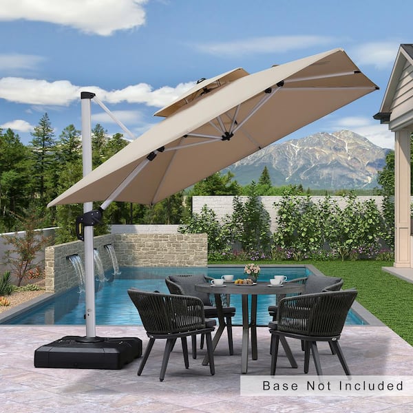 PURPLE LEAF 9 ft. Square Double-top Aluminum Umbrella Cantilever Polyester Patio Umbrella in Beige