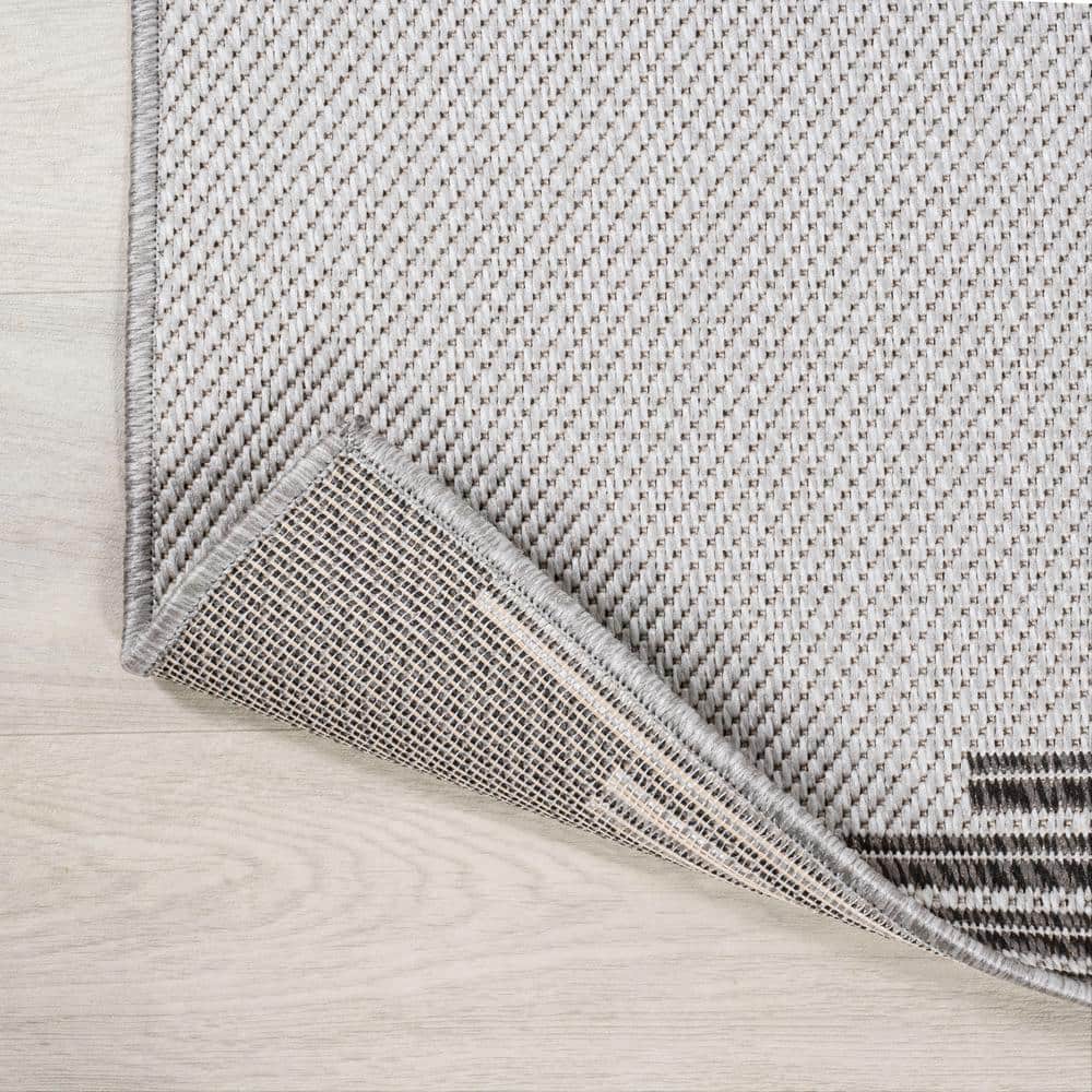 Light Gray and Black Synthetic Stripe Indoor/Outdoor Rug