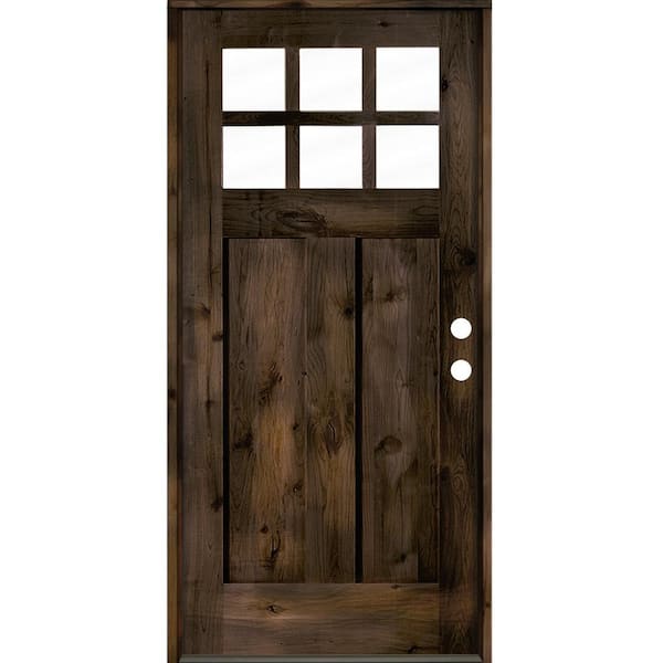 Krosswood Doors 36 in. x 80 in. Craftsman Knotty Alder Left Hand 6-Lite Clear Low-E Black Stain Wood Single Prehung Front Door