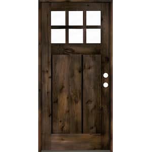32 in. x 80 in. Craftsman Knotty Alder Left-Hand/Inswing 6 Lite Clear Glass Black Stain Solid Wood Prehung Front Door