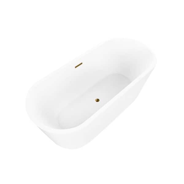 Vanity Art Bordeaux 67 in. Acrylic Flatbottom Freestanding Bathtub in White/Titanium Gold