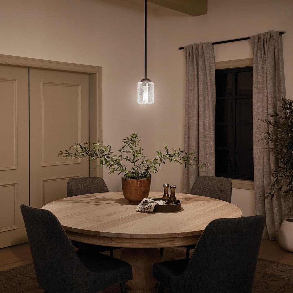 Winslow Contemporary Mini Pendant in Black with Clear Seeded Glass