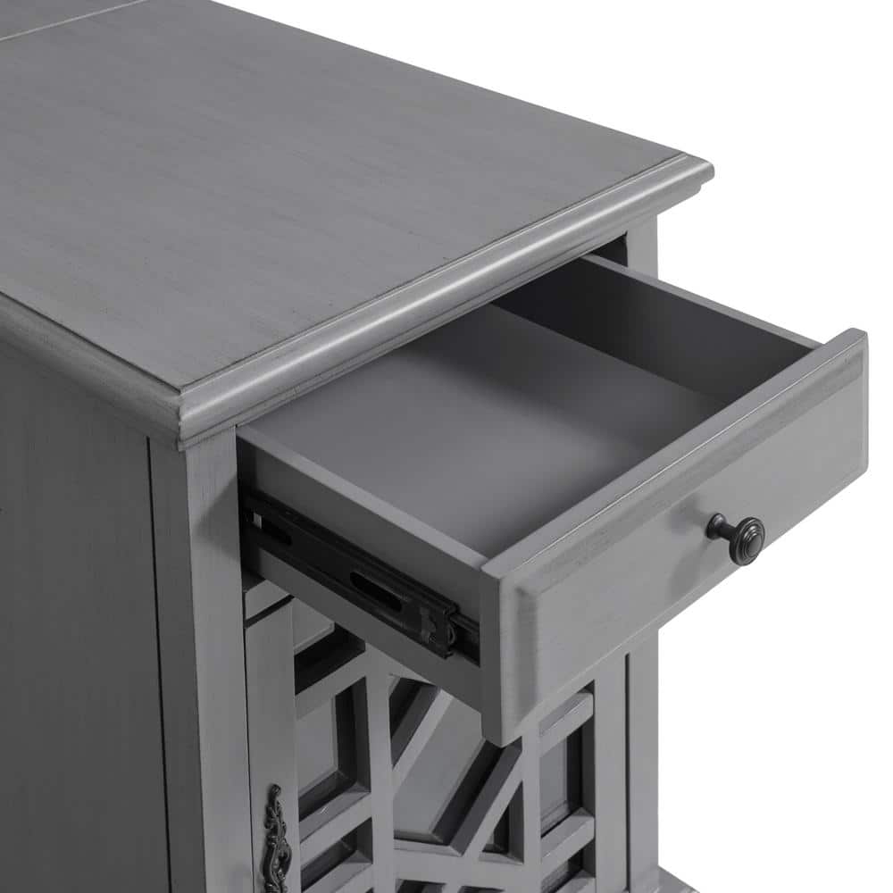 Sophisticated Gray Pine Chairside Table with Power Outlets