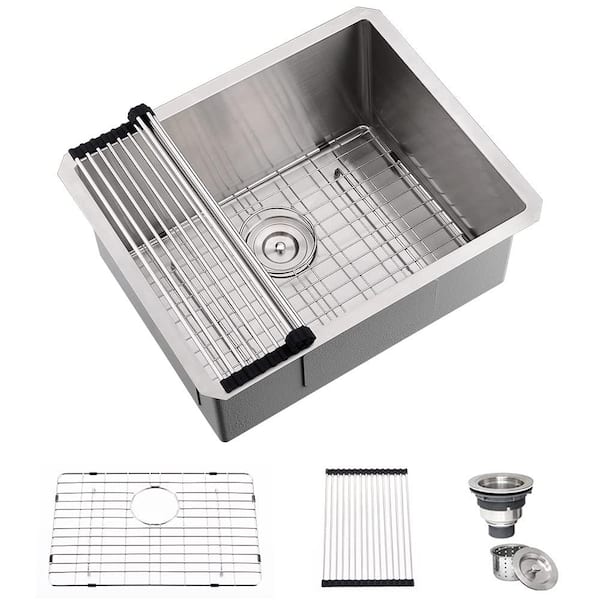 24 in. Undermount Single Bowl 16 Gauge 12 in. Deep Stainless Steel Laundry Utility Sink with Bottom Grid