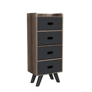 Walnut Wood 4-Tier Storage Shelves with Removable Fabric Storage Box for Bedroom Closet Entryway Hallway