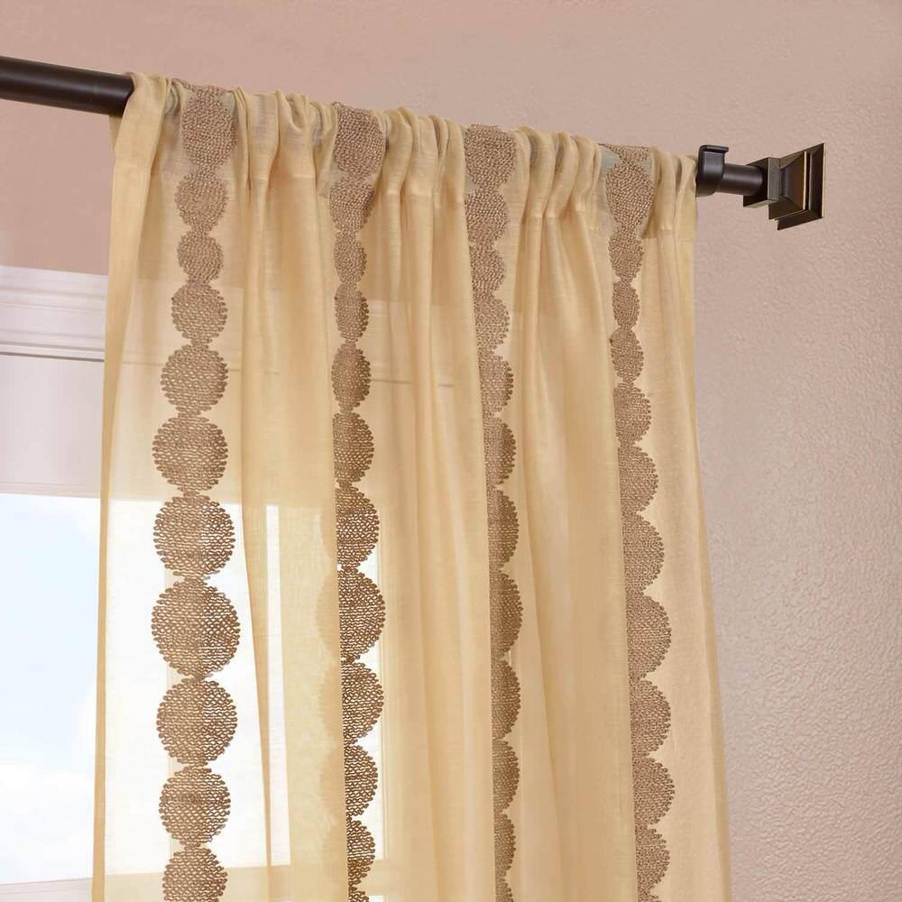 Cleopatra Gold Embroidered Sheer Rod Pocket Curtain Panel