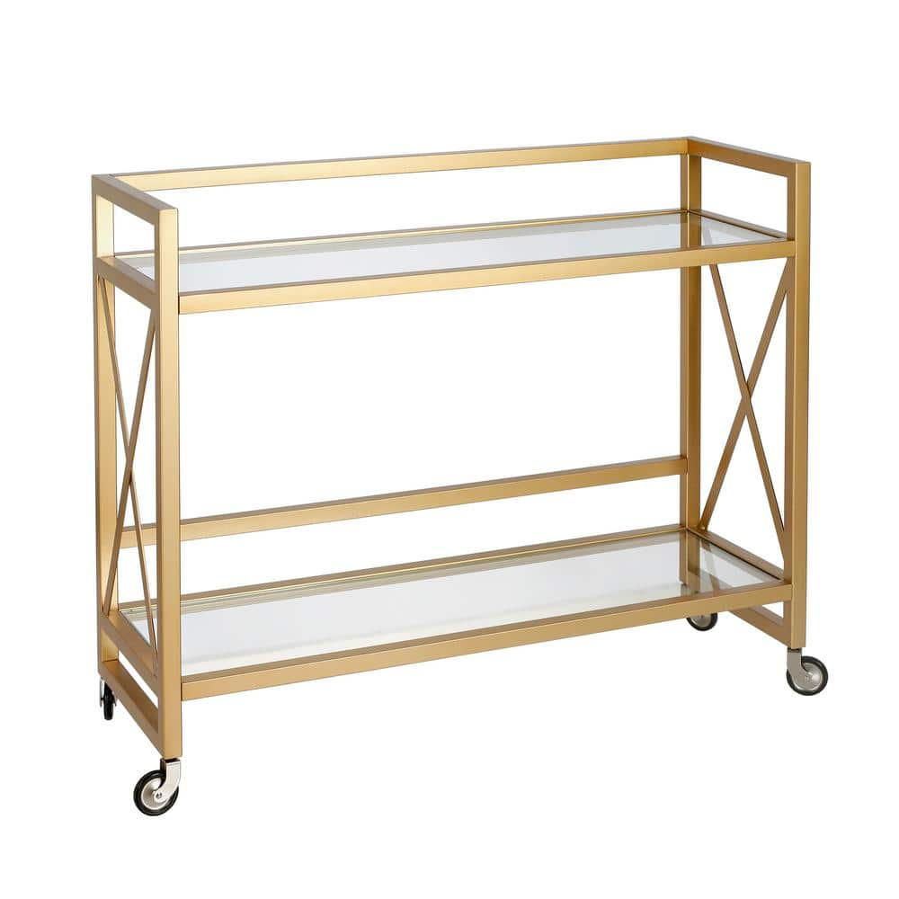 HomeSullivan Champagne Gold Finish Reef Knot Frame And Glass Top And Mirror  Bottom Bar Cart 40E085BS-07 - The Home Depot