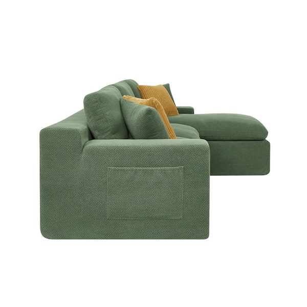 Phoebe 106.5 in. Square Arms Polyester Blend Modular Compressed Sectional Sofa in Dark Green with Chaise, Storage Pocket