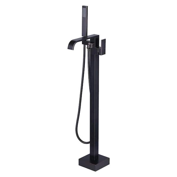 Single-Handle WaterFall Freestanding Tub Faucet with Handheld Shower in Oil Rubbed Bronze
