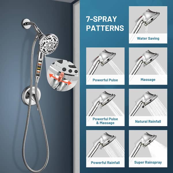 Rain 7-Spray Handheld Shower Systems Shower Faucet Kit with Valve 1.8 GPM Adjustable Filtered Shower Head in Chrome