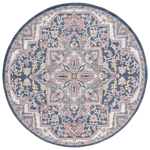Astoria 7 ft. x 7 ft. Blue/Beige Multi Color Medallion Round Area Rug